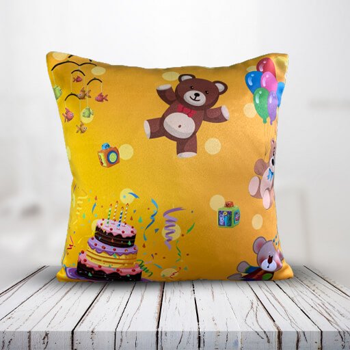 Personalized Yellow Color with Mixed Design Printed Pillow